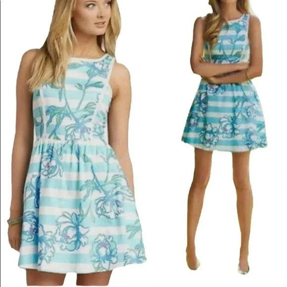 Lilly Pulitzer 0 dress Sandrine Shorely Blue tossing the line pearl fit‎ + flare - Picture 11 of 12